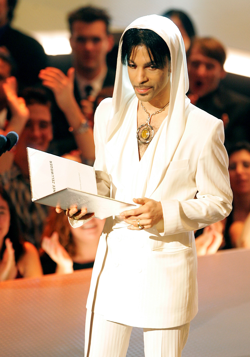 Prince presents an award during the 31st Annual People’s Choice Awards at the Pasadena Civic Auditorium in California on Jan. 9, 2005.Kevin Winter/Getty Images